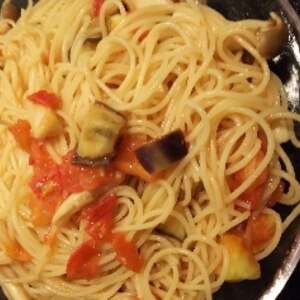 にんにくチューブでなすとトマトのスタミナ↑↑パスタ